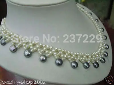 

Wholesale price FREE SHIPPING ^^New Jewelry black white Pearl Necklace