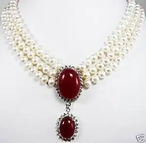Ручной работы 3 ряда 7-8 мм розовый белый черный жемчуг халцедон ожерелье ювелирные изделия