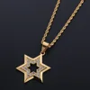 Hip Hop Bling helado de diamantes de imitación de oro de acero inoxidable judía de la Estrella de David de colgante con hexagrama Collar para hombres rapero de la joyería ► Foto 2/5