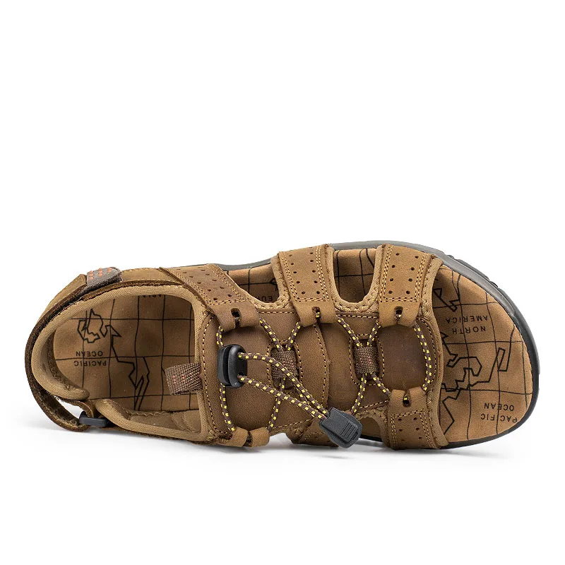 ROXDIA جلد أصلي للرجال الصنادل الصيف أحذية الشاطئ جديد الأزياء تنفس شبشب رجالي حذاء خفيف زائد حجم 39-45 RXM003