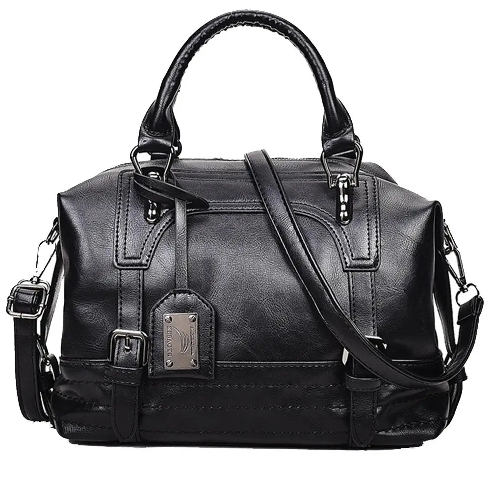 

Vintage Women's Solid Color Faux Leather Zip Tote Handbag Crossbody Shoulder Bag