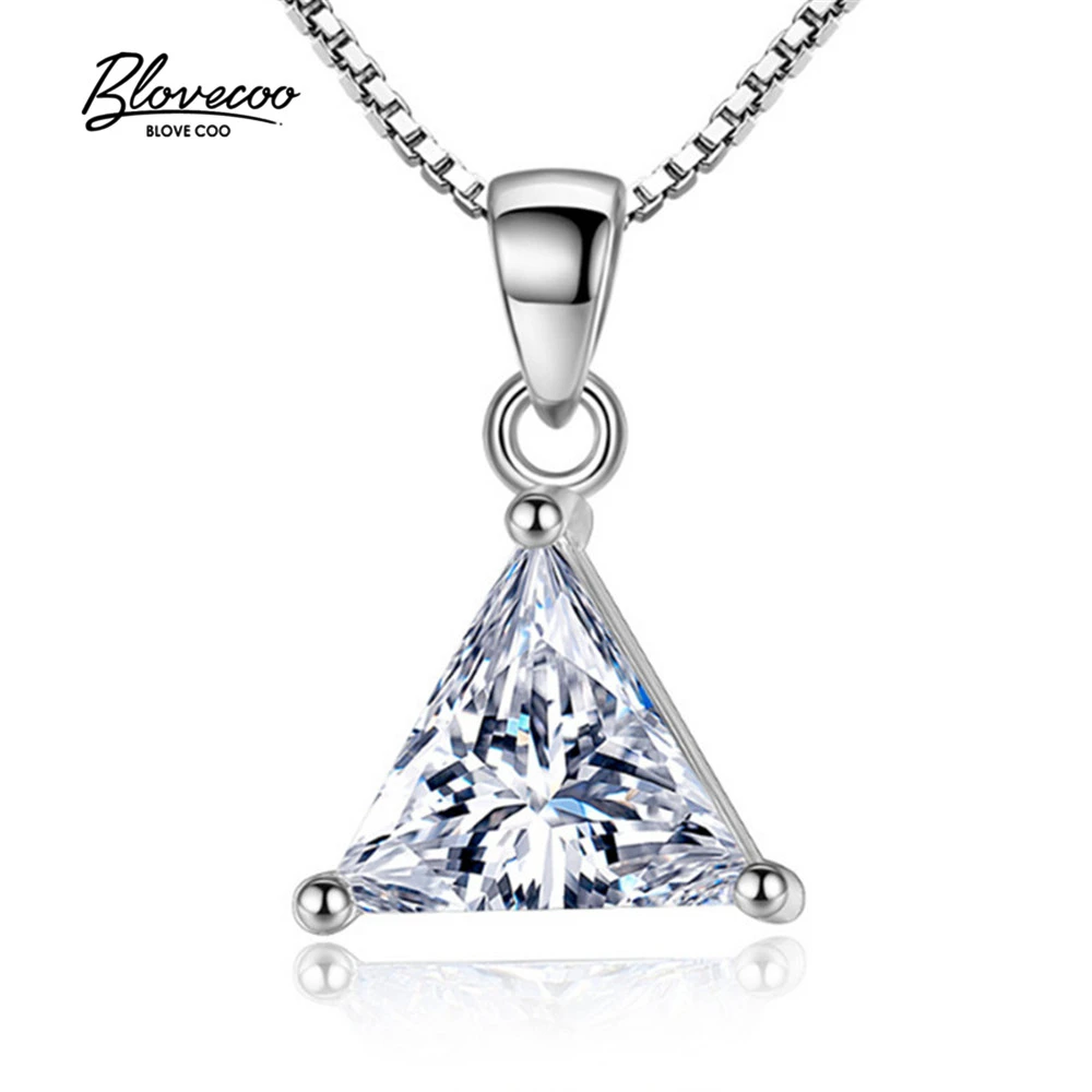 Brand Necklace pendant Silver jewelry female Luxury zirconia Pendants triangle Women's