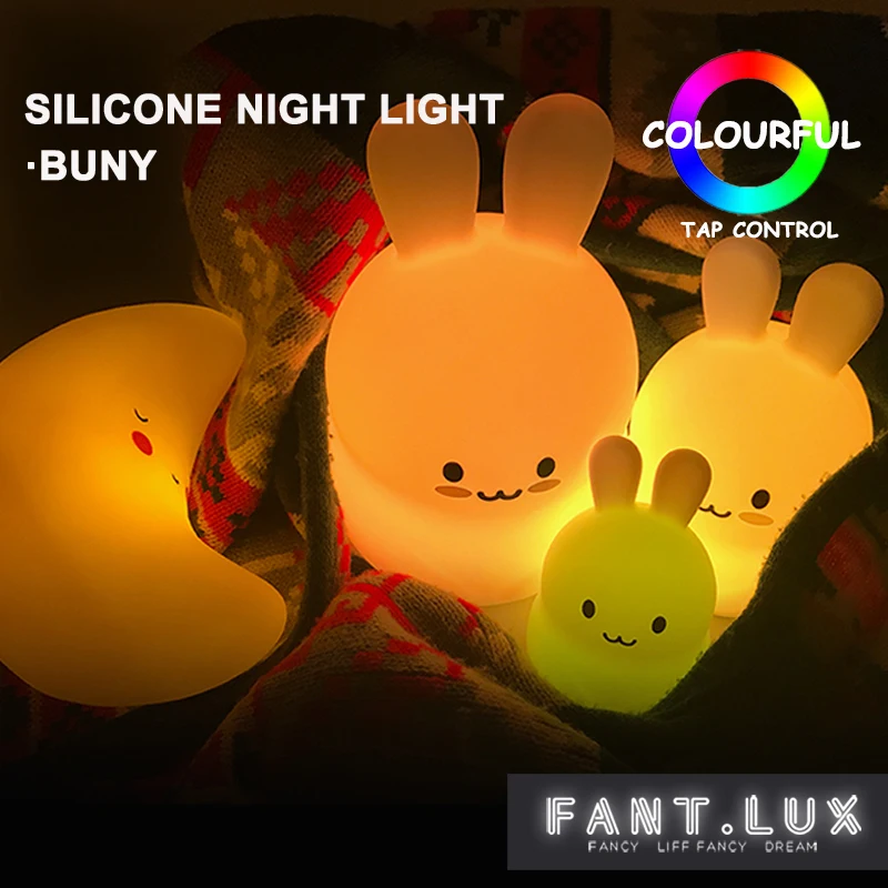 

Bunny led Night Light Cute Silicone Baby Nursery Lamp Battery Powered Bunny Tap Control Soft Touch Safe Material for Baby