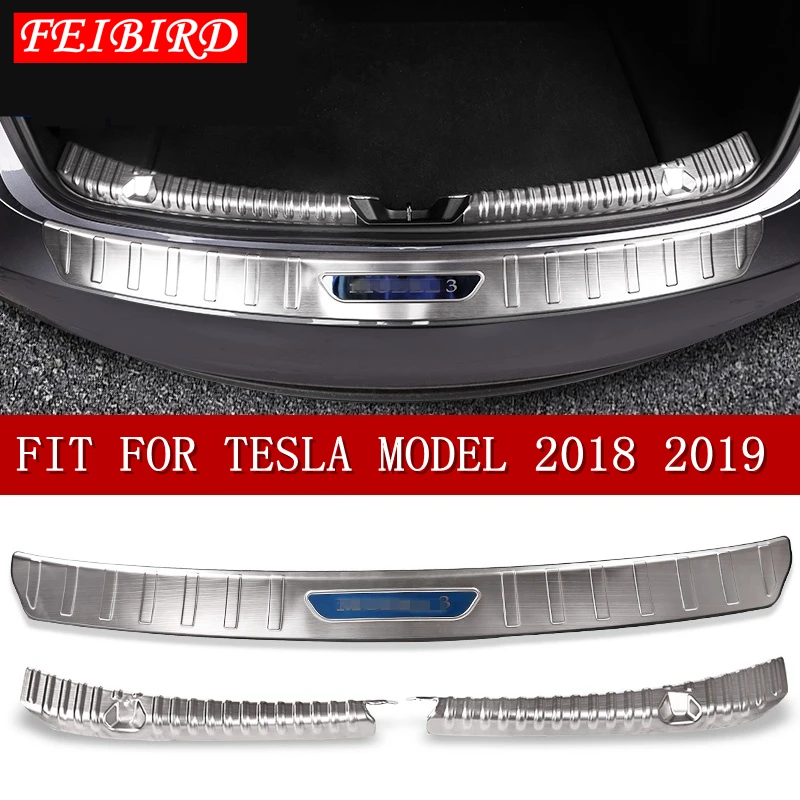 

304 Stainless Steel Rear Trunk Tail Door Inner + Outside Protector Sill Plate Mouldings Cover Trim Fit For Tesla Model 3 20