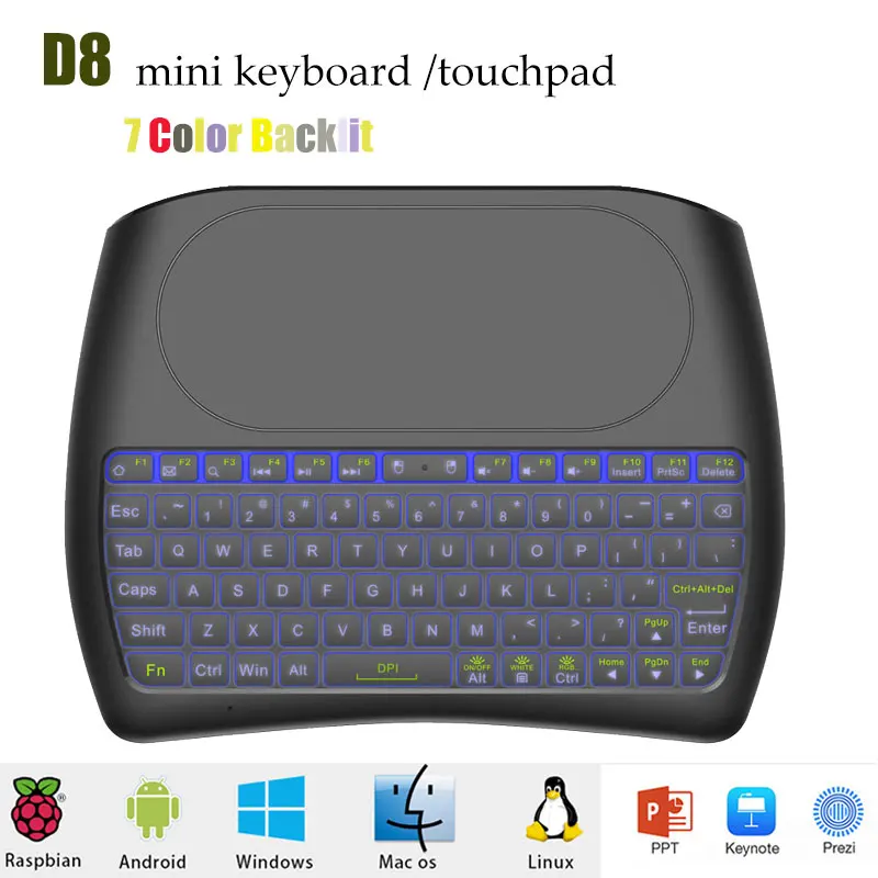 

D8 wireless mini keyboard backlight touchpad 2.4ghz backlit wireless remote control similar MX3 air mouse for android tv box