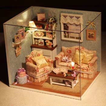 

Happy Together DIY Dollhouse Miniature Wooden House With Furnitures LED Lights Dust Cover for Children Assembly Model Doll House