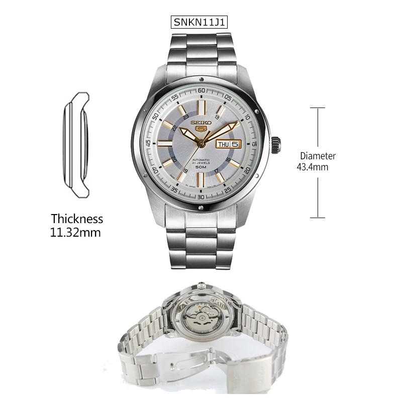Seiko 5 оригинальные мужские часы модные деловые часы водонепроницаемые светящиеся мужские наручные часы - Цвет: SNKN11J1 gold