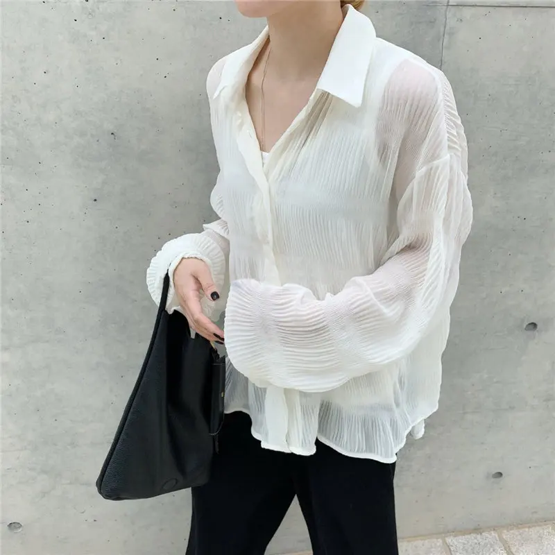 Alien Kitty Korea Casual Folds Alternate Elegant Regular New Design Loose Slender Full Sleeves Free High Street Shirts