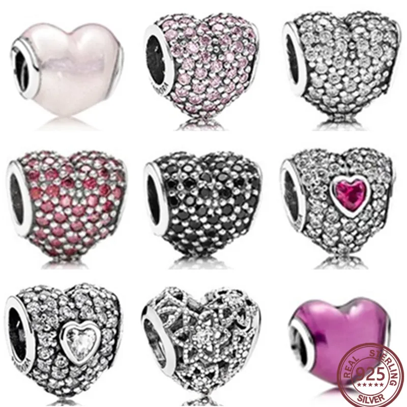 

100% 925 Sterling Silver heart shape beads Fashion Charm Beads Jewelry For Women Gift Free Shipping