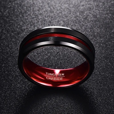 Nuncad 8 мм широкий никогда не выцветает вольфрамовые стальные кольца с одной канавкой Красный мужской обручальное кольцо - Цвет основного камня: Красный