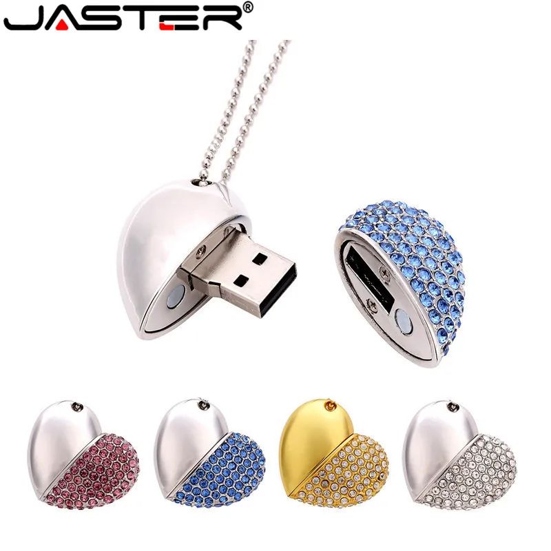 

JASTER Diamond Heart Love USB Flash Drive 4GB 8GB 16GB 32GB USB 2.0 Flash Memory Stick Gift Bag