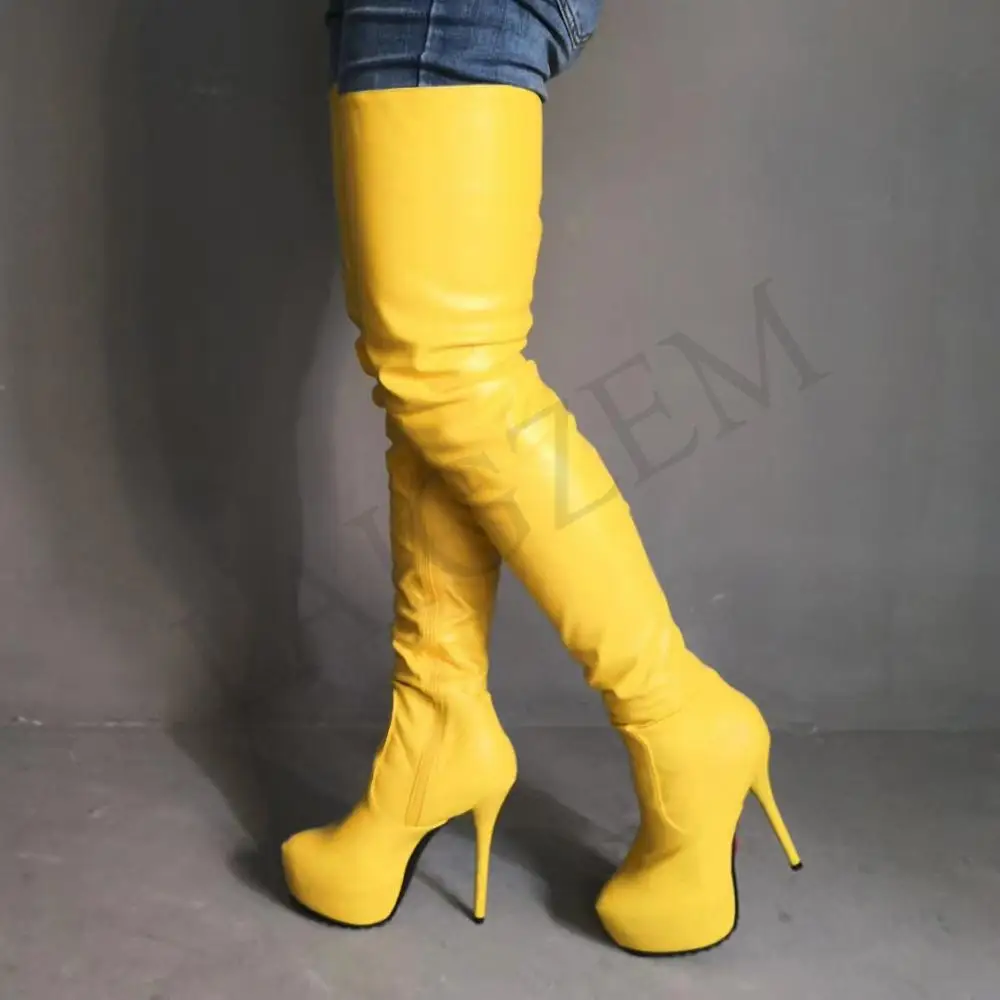 LAIGZEM FASHION Women Over-the-Knee Boots Platform High Heels Black Blue Brown Burgundy Long Boots Botines Mujer Big Size 4-19 (17)