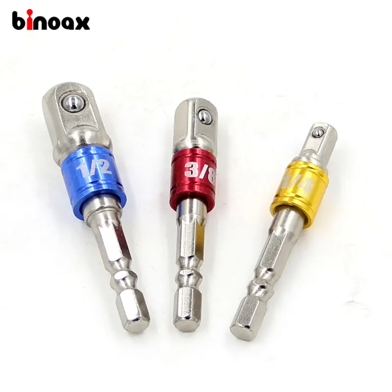 

Binoax Colorful 3pcs HSS Socket Adapter Set Hex Shank 1/4" 3/8" 1/2" Extension Drill Bits Bar Set Power Tools