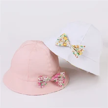 1 шт., летняя хлопковая Панама с цветочным принтом, Детская кепка с цветочным принтом и бантом для мальчиков и девочек, детские шляпы от солнца, двухсторонняя Кепка с защитой от солнца