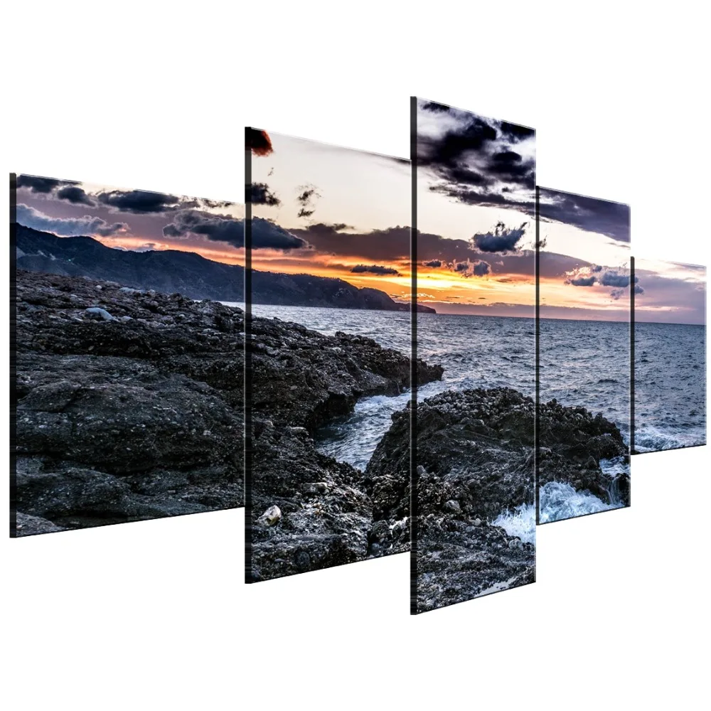 Waliicorners 5 Piece HD Print Waves And Sunset Seaview Picture Painting Canvas Wall Art Picture Home Decoration Living Room Canvas Painting 9 HTB1qWKoKFzqK1RjSZFvq6AB7VXaA