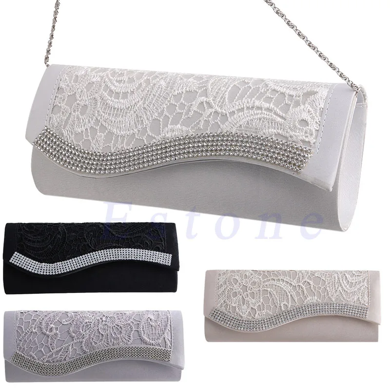 

New 1Pc Womens Floral Lace Stain Elegance Evening Wedding Party Bridal Clutch Bag Purse
