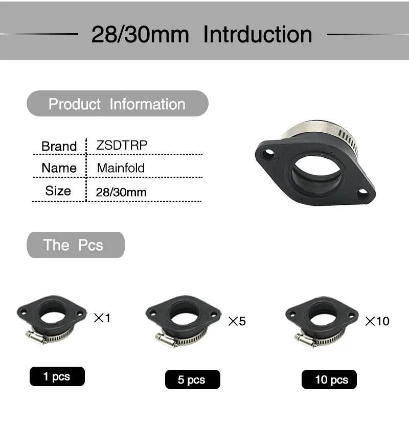 ZS для мотокросса, для езды на мотоцикле, КАРБЮРАТОР резиновый переходник впускной трубы для MIKUNI VM24 OKO KOSO KEIHIN PE28 21/24/26/28/30/32/34 мм