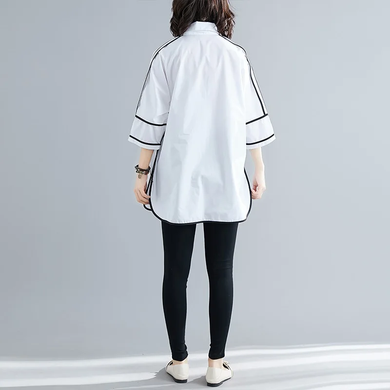 Белая хлопковая летняя винтажная Корейская стильная повседневная свободная длинная рубашка размера плюс, женская блузка, одежда для девушек, топы, уличная одежда