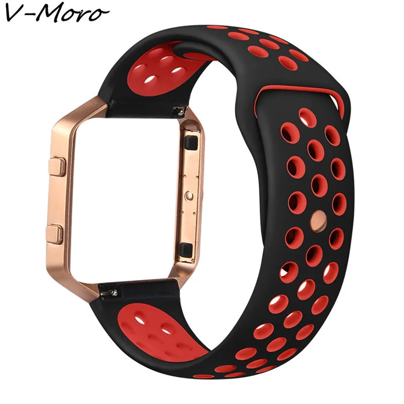 V MORO Soft Silicone Watch Band For Fitbit Blaze Bands With Metal Frame
