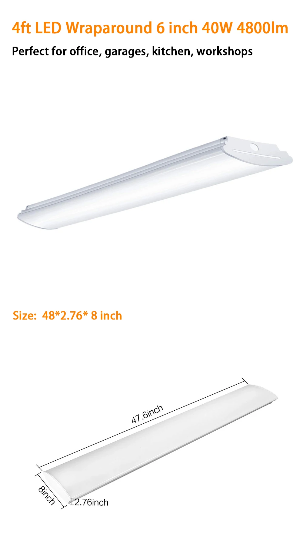 【US Stock】4FT LED Wraparound Light Flush Mount LED Shop Lights 40W-4800lm, 50W-5600lm, 4000K Neutral White 4 Foot Integrated Wrap Linear Puff Office Ceiling Lighting Fluorescent Tube Replacement 1pack, 4pack, 8pack Wareh (