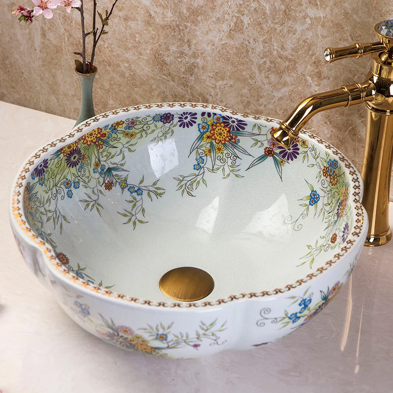 Crack Europe Vintage Style Ceramic Art Basin Sinks Counter Top Wash