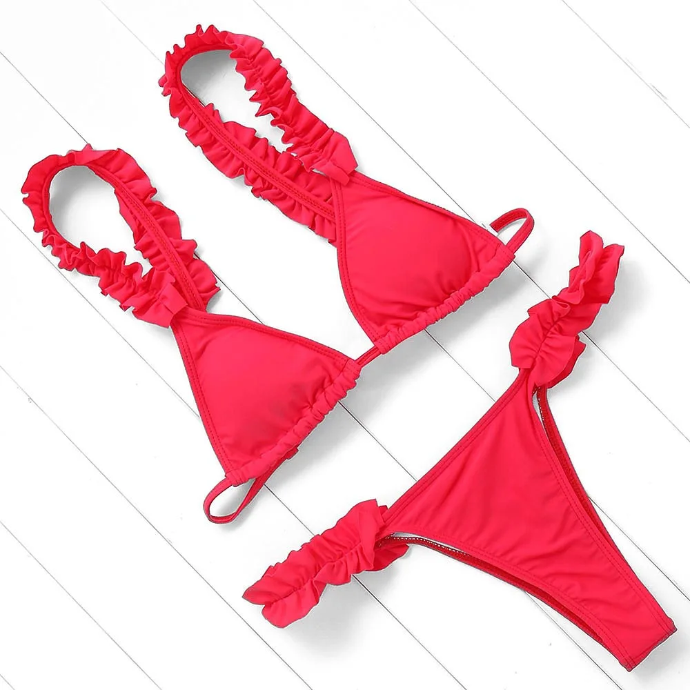 OMKAGI Brand Females Swimsuit Solid Bikini Women's Swimming Suit