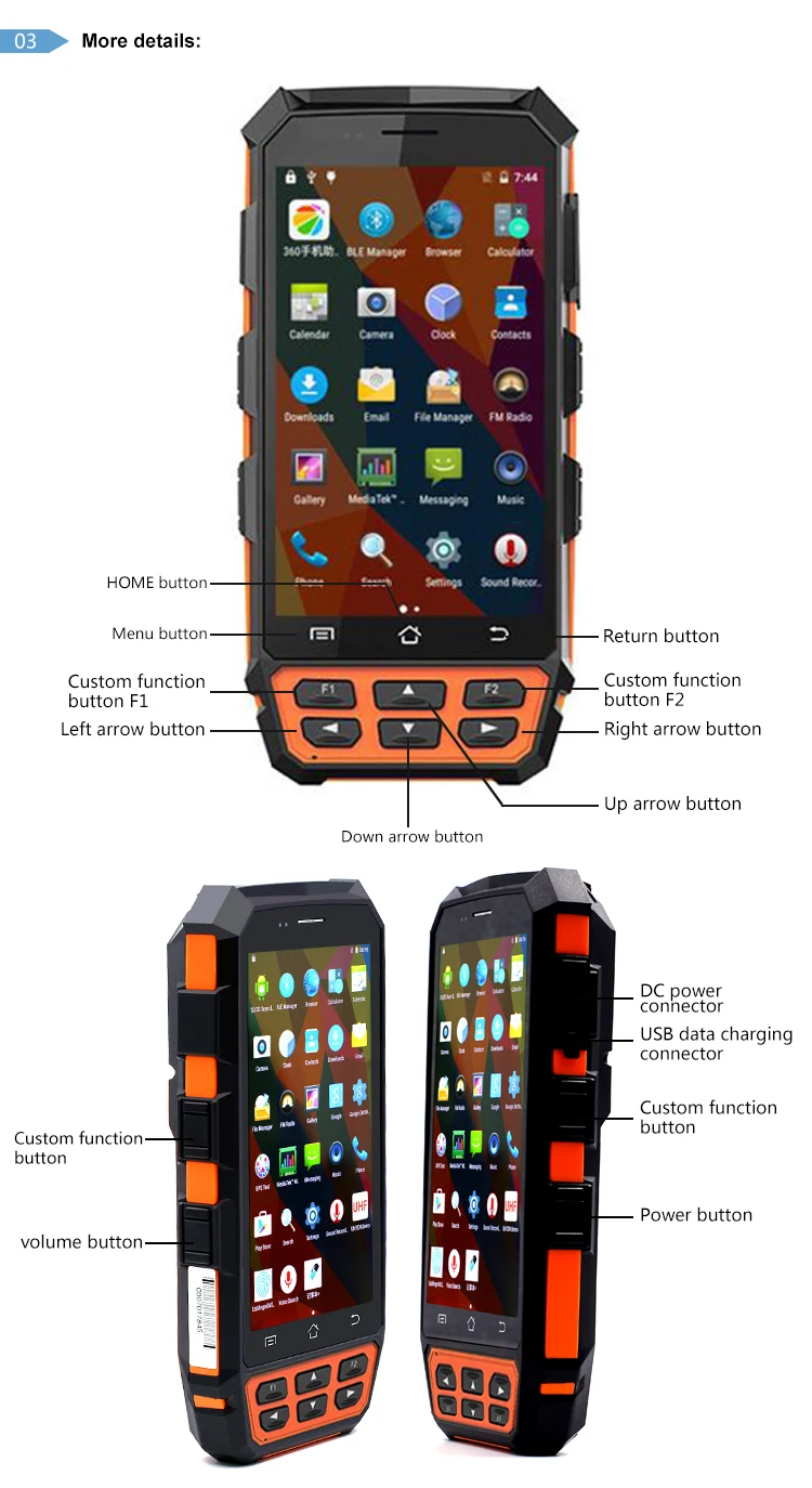 Dispositivo sem Fio Áspero do Pda de Android do Coletor de Dados com Leitor Rt510 de 125 Handheld Khz lf 5 de android do coletor de dados com leitor rt510 de 125 khz lf