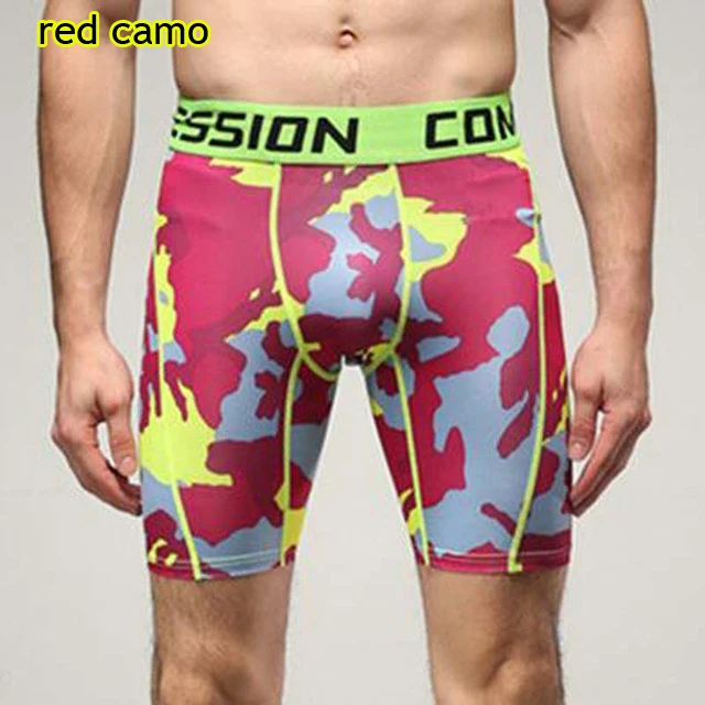 NEW 2019 Summer Active high stretch compression bodybuilding sweat breathable skinny tight quick dry Camoflage Men Safety shorts
