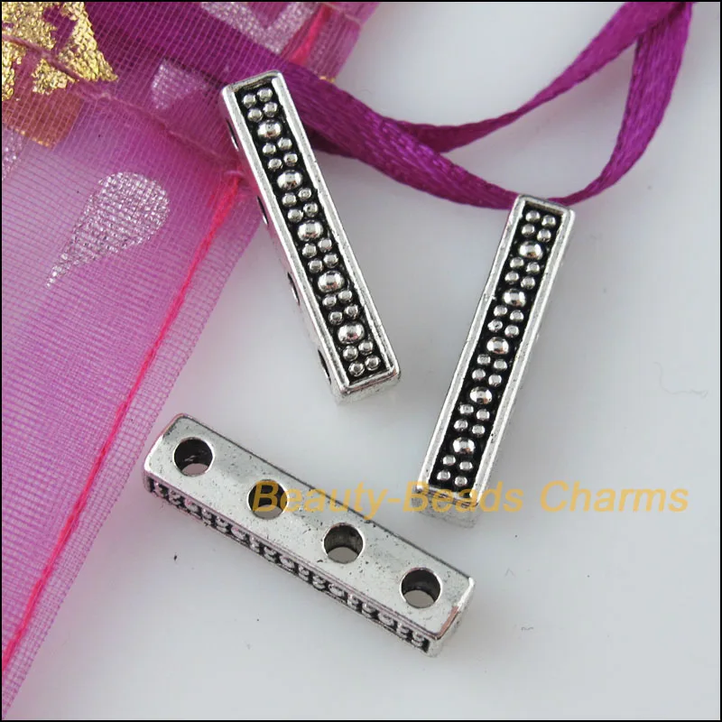 

6Pcs Tibetan Silver Tone 4-4 Holes Spacer Beads Bars Charms 22mm