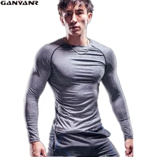 Ganyanr Марка сжатия Колготки для новорождённых Для мужчин Баскетбол Джерси Бег футболка Фитнес с длинным рукавом сплошной Полиэстер Тренажерный зал сухой подходят спортивные