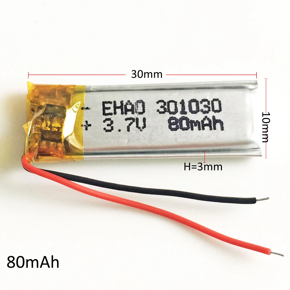 3,7 v 80 мАч литий-полимерный аккумулятор Li-Po Перезаряжаемые Батарея 301030 для Mp3 gps Оборудование для psp bluetooth наушники гарнитуры smart watch