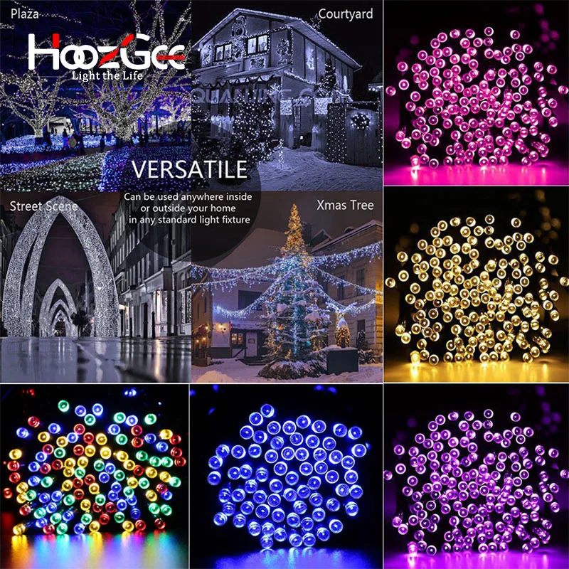 

HoozGee Solar Lighting String Outdoor Garden 50/100/200 LED 8 Mode 7M/12M/22M Wire Fairy Lamp Party Decor Christmas Light