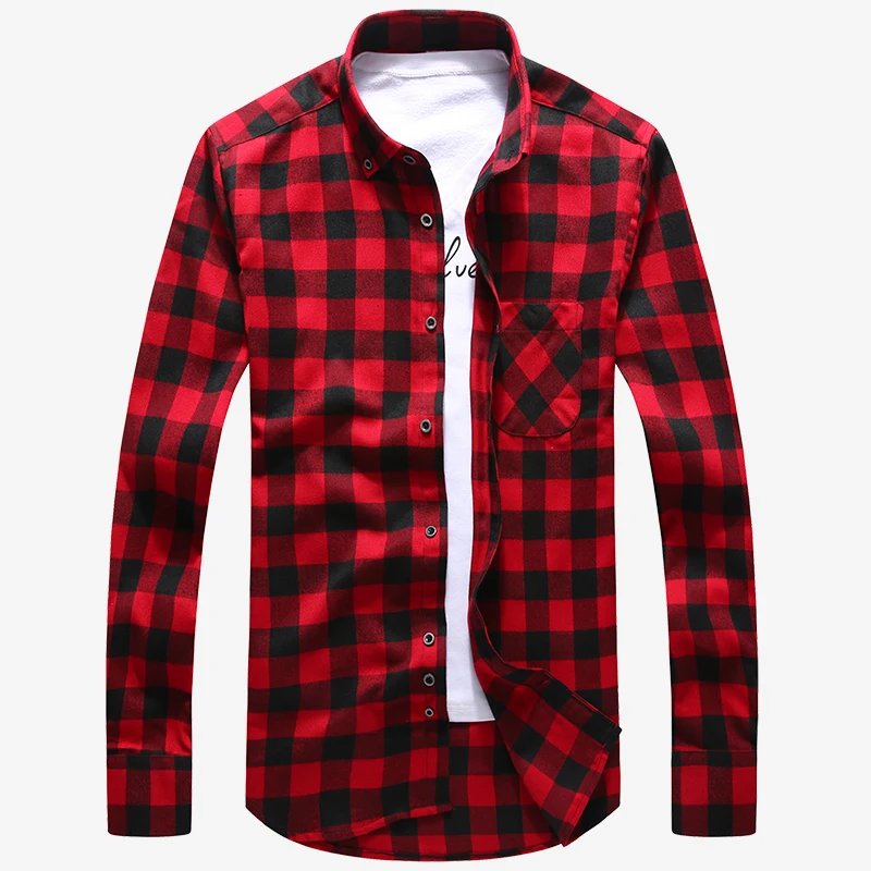 Красные и черные фланелевые мужские рубашки в клетку с длинным рукавом ...
