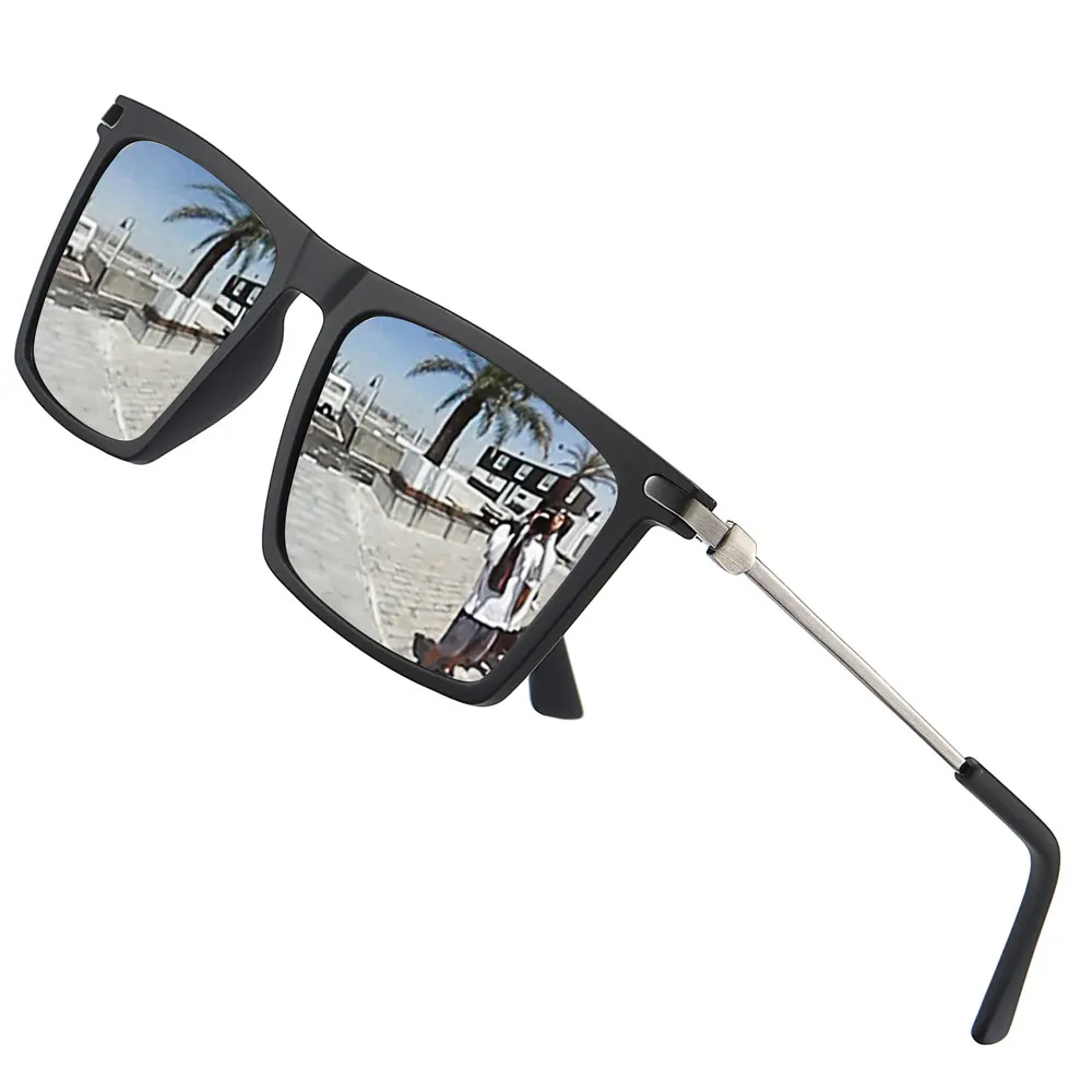 Raydem мужские поляризованные солнцезащитные очки для мужчин, винтажные прямоугольные солнцезащитные очки для вождения, рыбалки, УФ-защита 8823 - Цвет линз: Black Silver