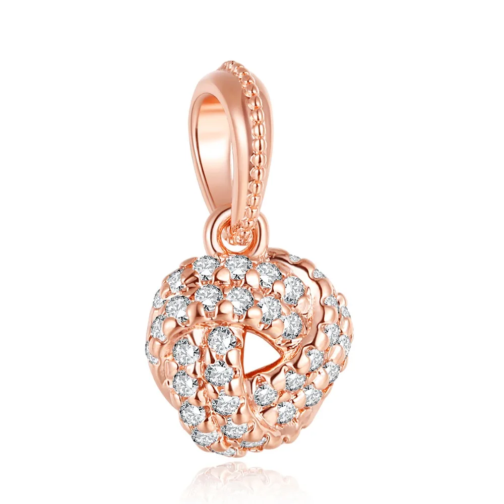 

Pandulaso Fashion Jewelry Sparkling Love Knot Pendant Rose Gold Beads For Jewelry Making Fit Silver Charm Bracelet for Women DIY