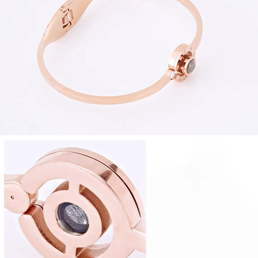 

Charming Women 100 Languages I Love You Memory Bracelet Alloy Rose Gold Roman Numerals Wedding Party Jewelry for Dropshipping