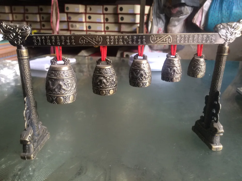free shipping Meditation Gong with 5 Ornate Bell with Dragon Design