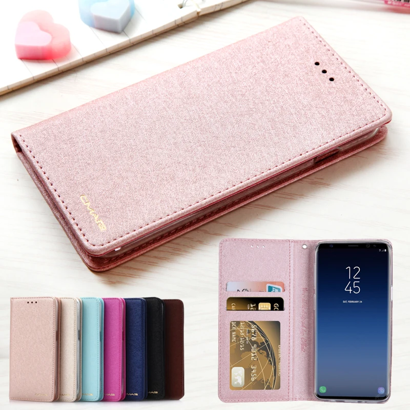Чехол для Samsung Galaxy S9 из шелковой кожи с магнитной застежкой чехол телефона Plus