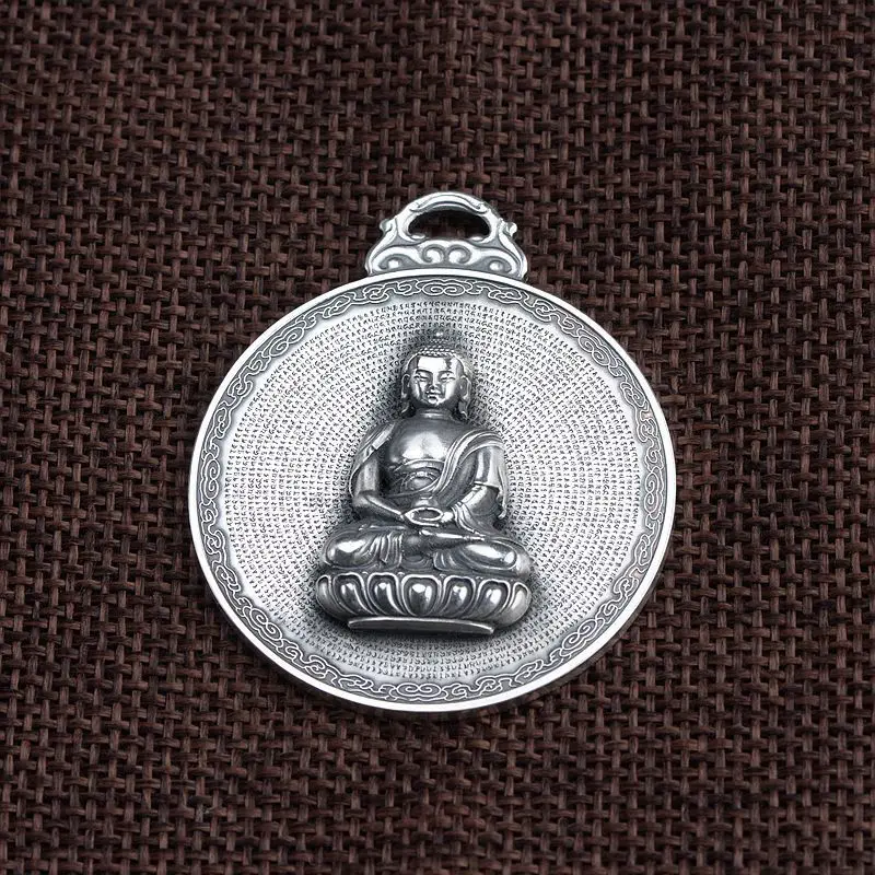

Real S990 solid silver Vintage Craft Buddha Pendant Buddhist Shurangama Machine Carving Severe Mantra