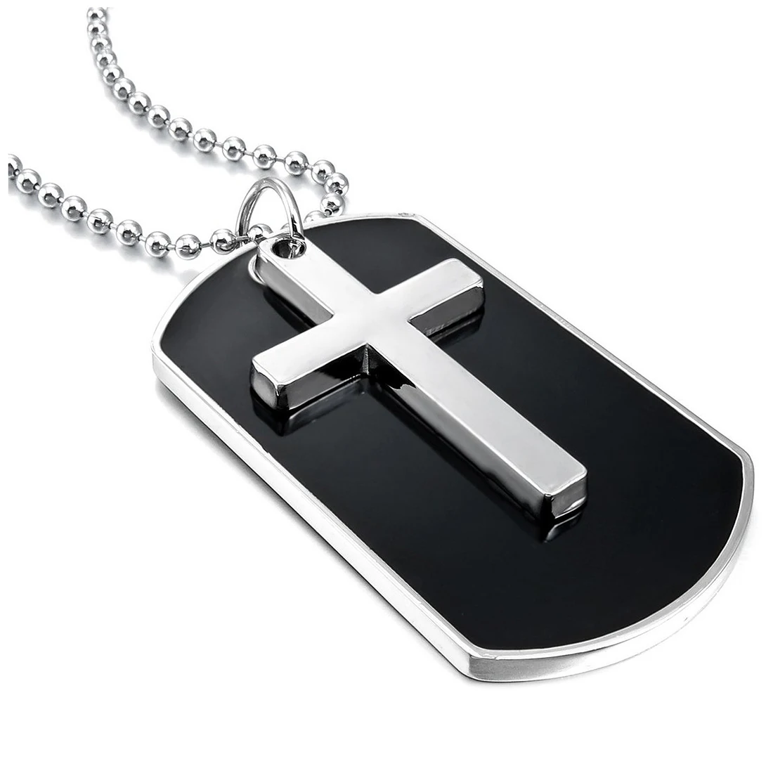 Сплав подвески, ожерелья черный, серебристый цвет крест Dog Tag пластина армейский Стиль полированная 23 дюймов Цепь ожерелье для мужчин