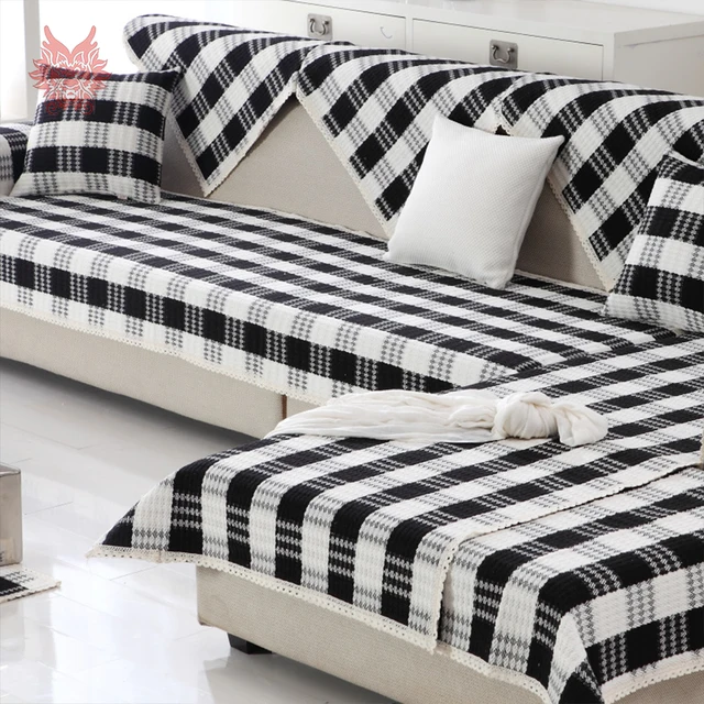 Black White Plaid Weaving Cotton Linen Sofa Cover Sectional Black White Plaid Weaving Cotton Linen Sofa Cover Sectional Slipcovers Canape Couch Furniture Covers Fundas De