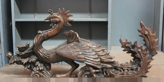 

00508 41" China Chinese Fengshui Folk Bronze Animal Fu Foo Phoenix d Cock Statue
