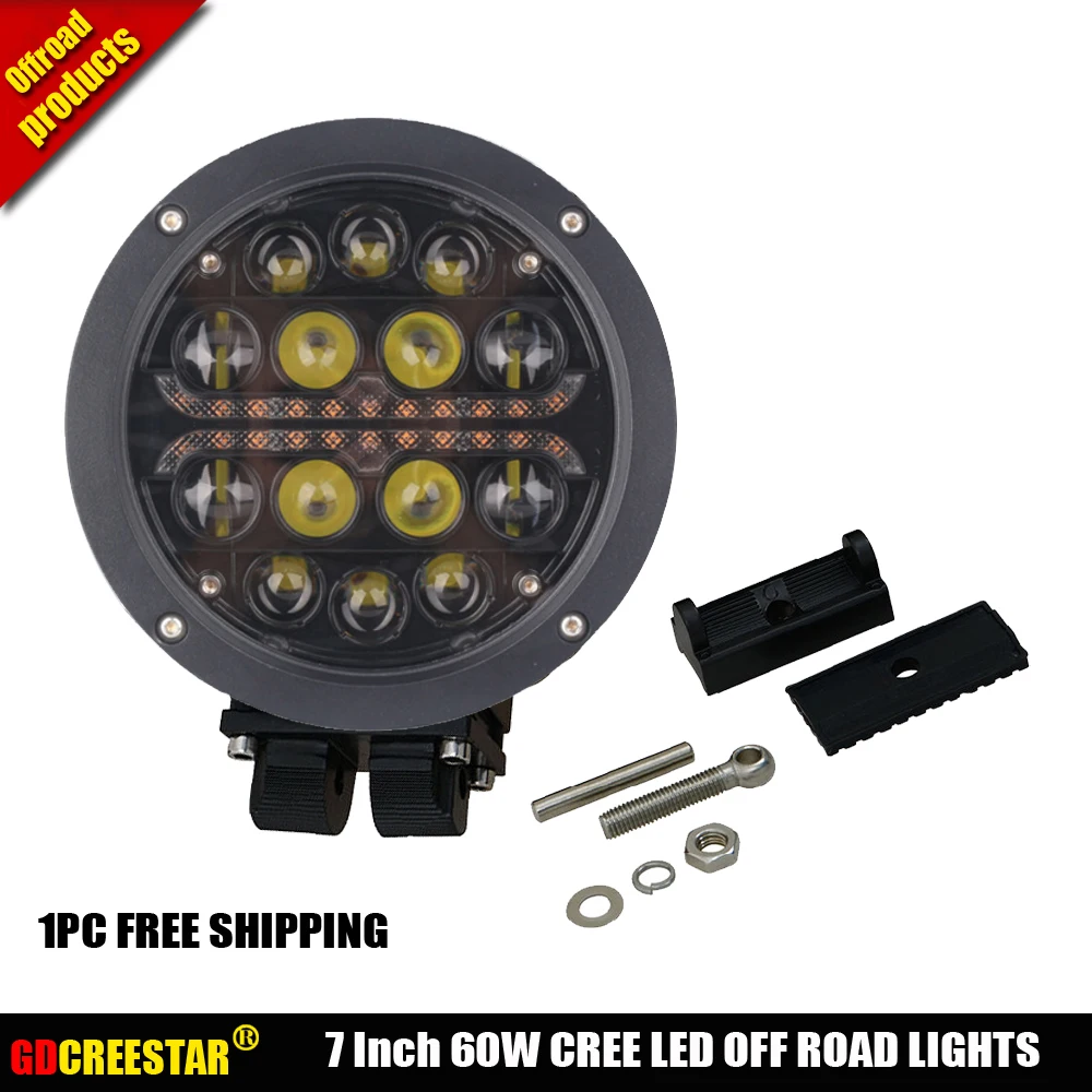 

Car Lights 60W LED Work Light with Amber DRL 12V 24V Led Driving Fog light for Boat Car Styling lights x1pc free shipping