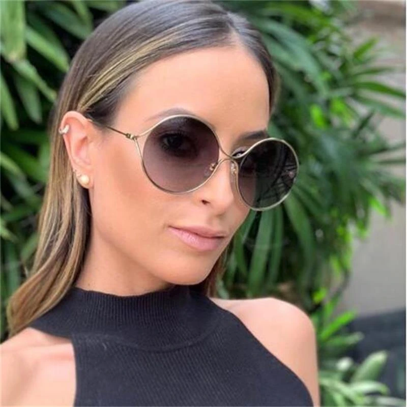 Gafas de sol redondas grandes para hombre y mujer, lentes de sol de marca de lujo con degradado, de diseño de Metal hueco, a moda, UV400|Gafas de sol para mujer| -