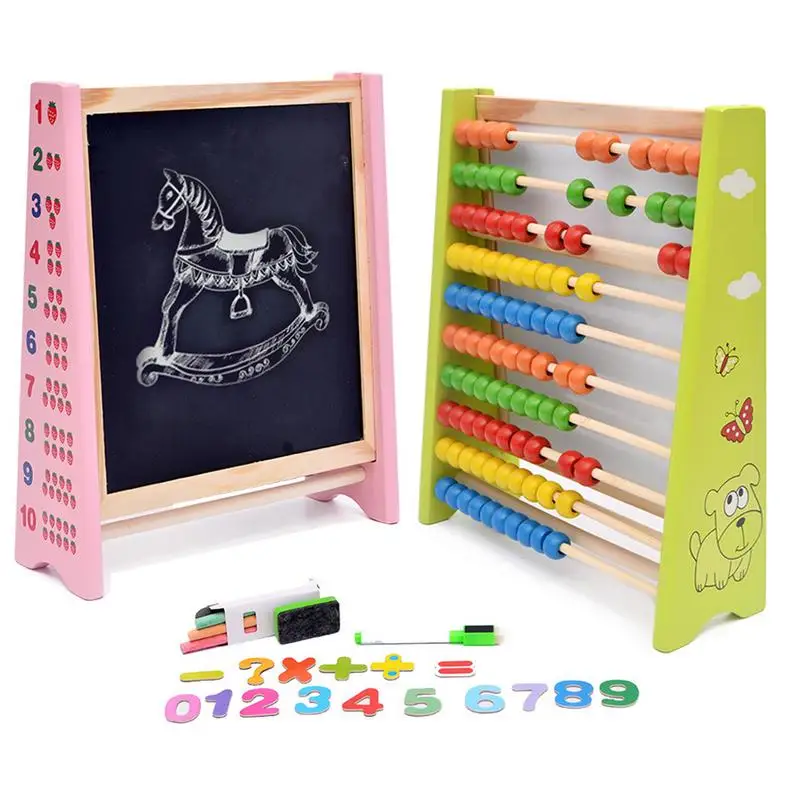 

Children's Wooden 3-in-1 Tabletop Easel Magnetic Drawing Board Early Education Puzzle Calculating Writing Toy (Random Color)