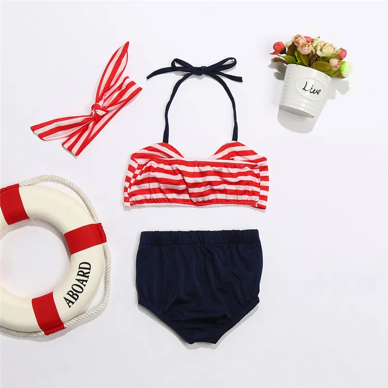 3Pcs Infant Kids Baby Girls Bathing Suit Bikini Set Swimwear Straps