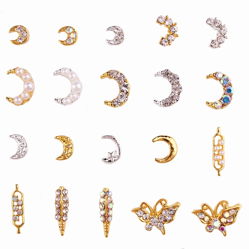 100 шт Луна украшения для ногтей, кристаллы украшения, золотые украшения для ногтей, амулеты для ногтей, сплав амулеты, жемчуг ювелирные изделия, MN87