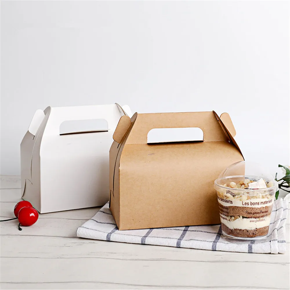 Birthday Cupcake Packaging Paper Box Cake Box With Handle Wedding Party Favor Box Handmade 10pcs