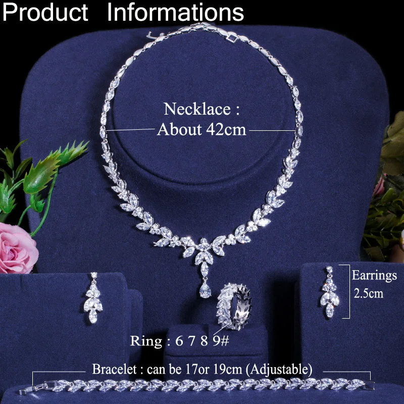 Brilliant Cubic Zircon Necklace Earrings Ring and Bracelet Set - Image 6