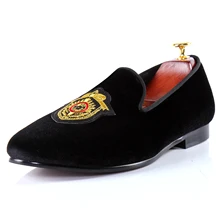 Harpelunde Leisure Shoes Black Men Loafer Shoes Velvet Badge Flats Size 7-14